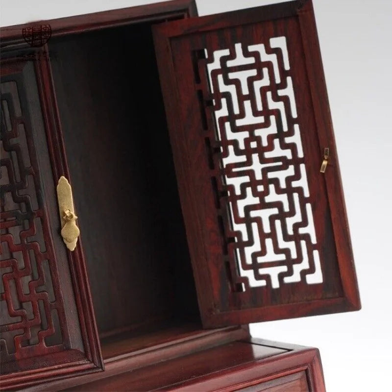 Rosewood Carved Mini Buddha Altar Cabinet – Butsudan Shrine Decor