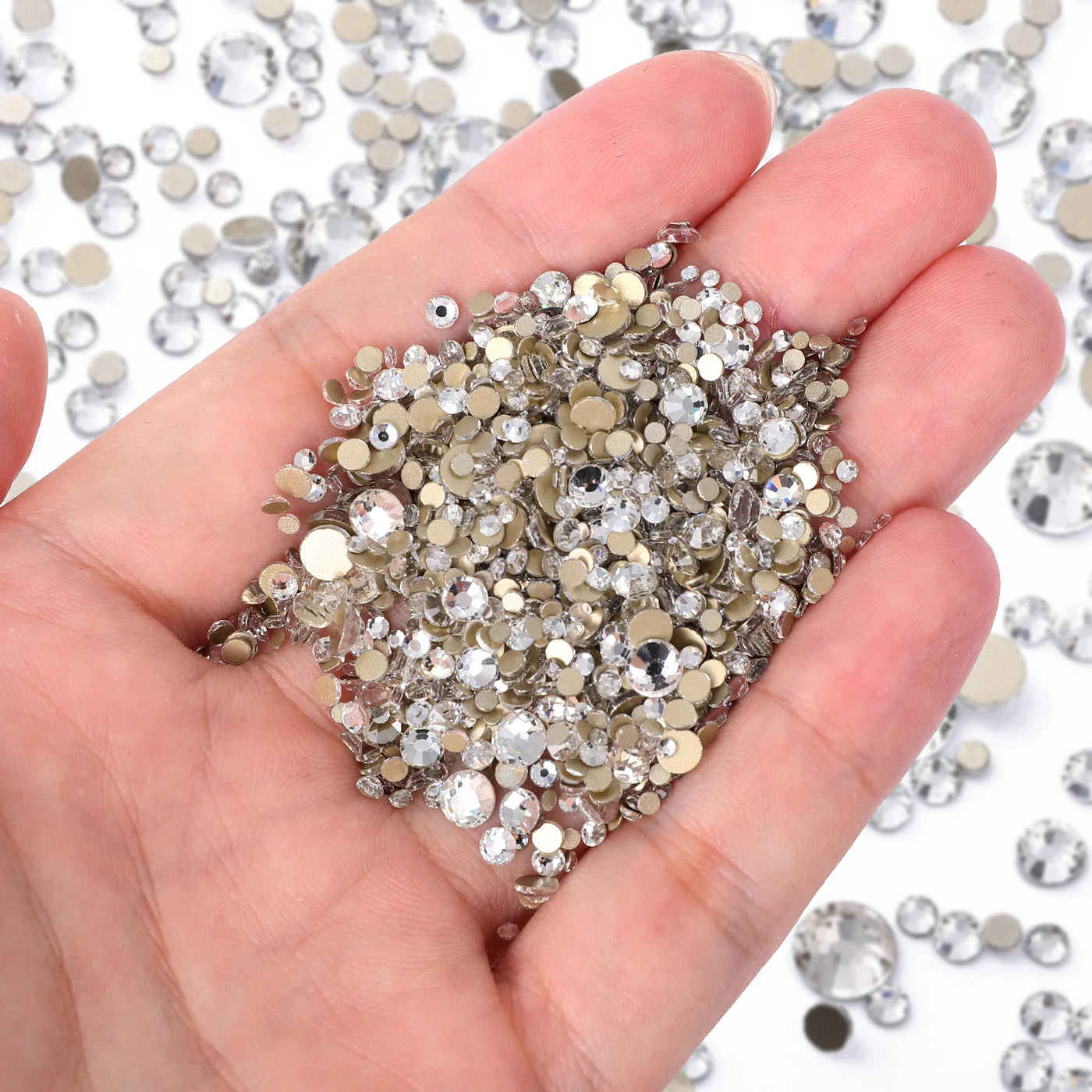 QIIY 1440pcs Glass Rhinestones – Mixed Sizes Flatback Gems