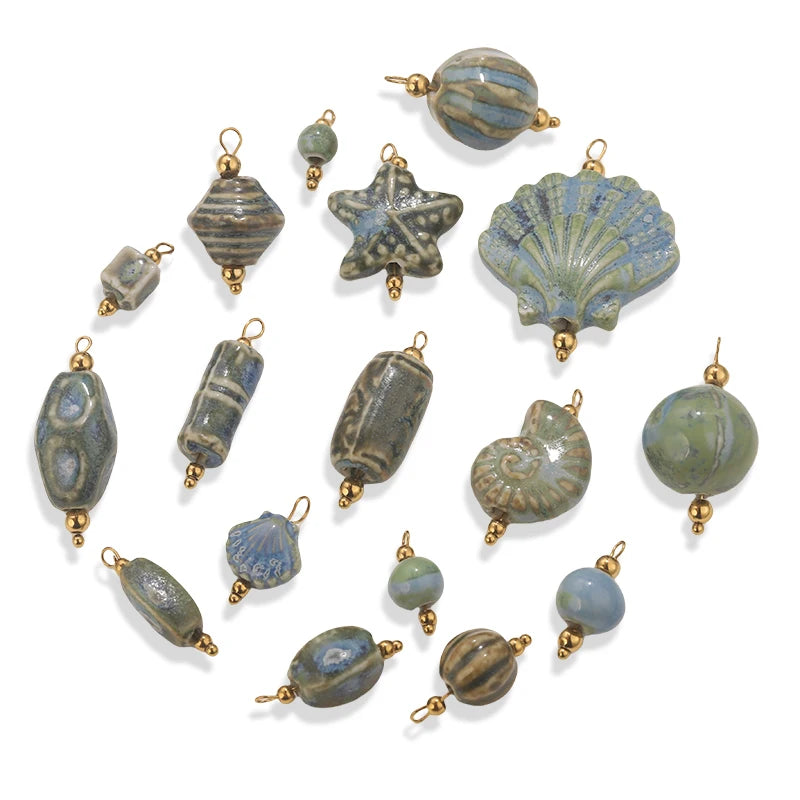 5pcs Asymmetric Ceramic & Steel Pendant Charms