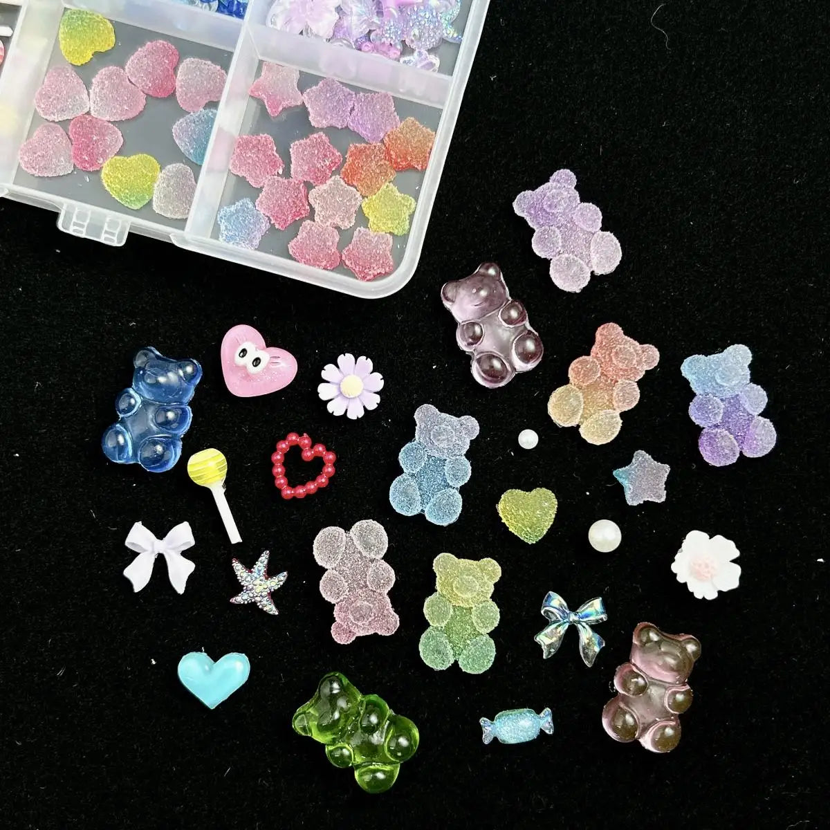 1 Box Multi-Style Resin Nail Charms – Bears, Bows, Pearls & More