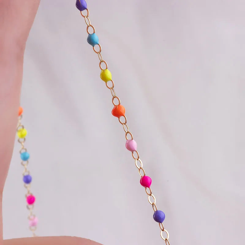 5 Meter 1.5mm Flat Cable Chain with Colorful Enamel Beads – DIY Jewelry Making Chain