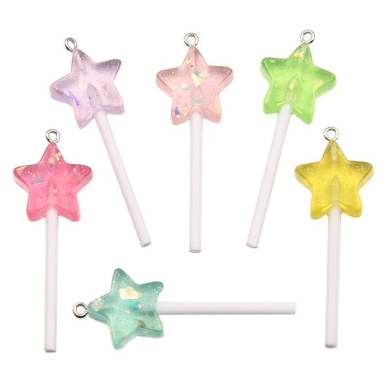 10pcs Glitter Star Lollipop Resin Charms