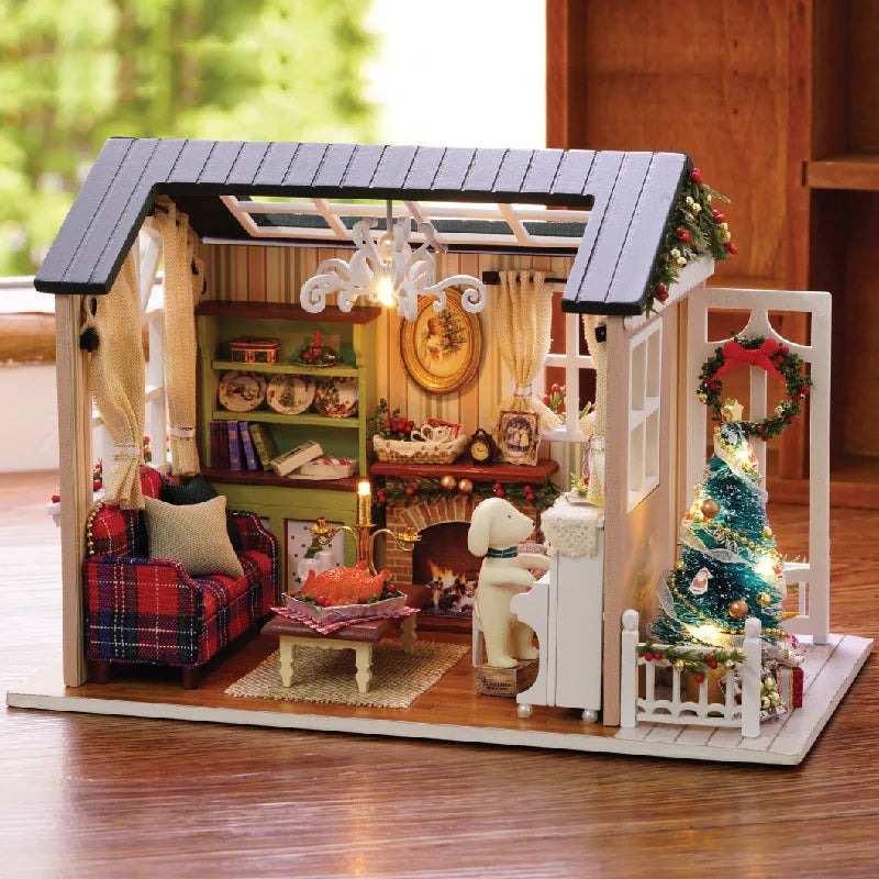 Wooden DIY Miniature Dollhouse Kit with Furniture