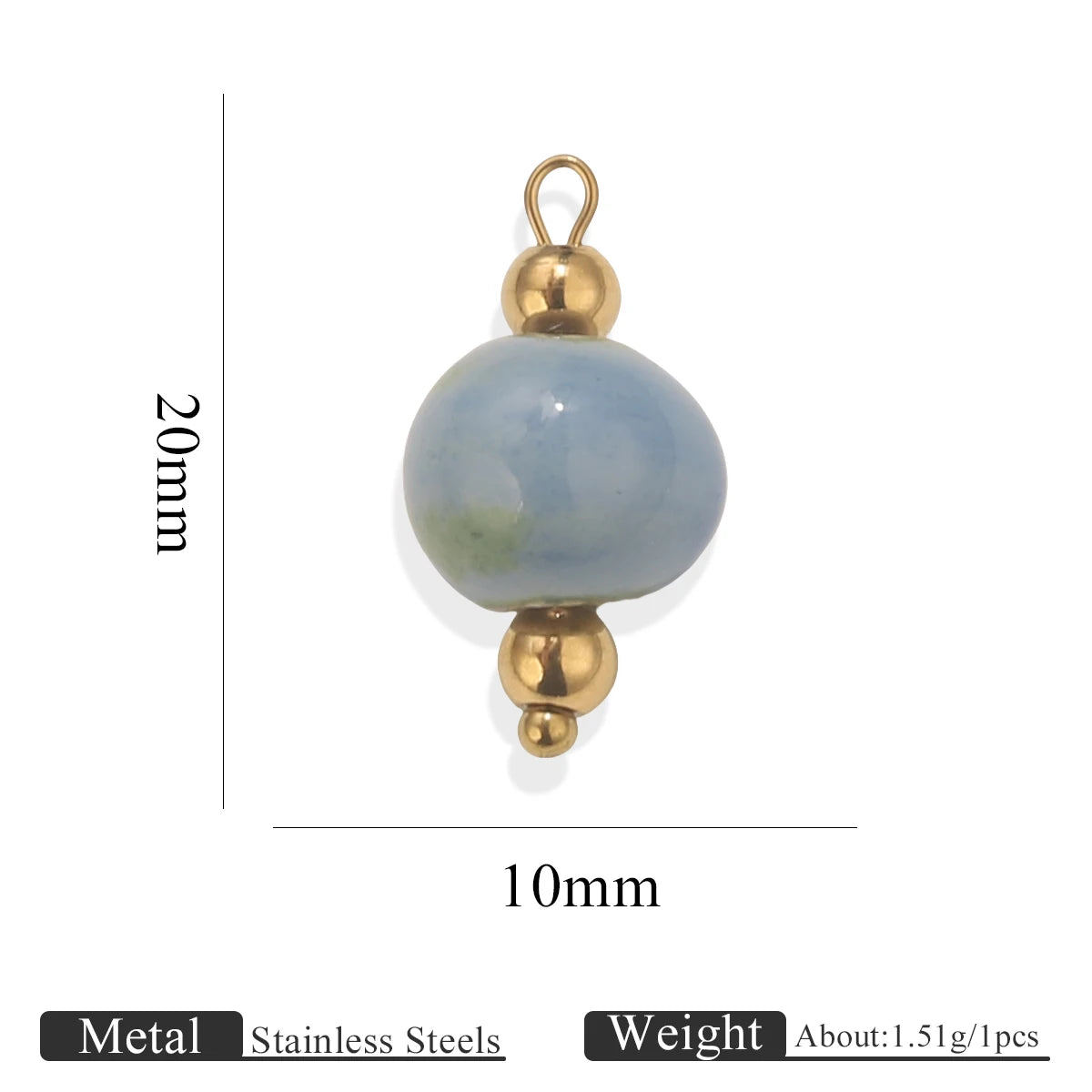 5pcs Asymmetric Ceramic & Steel Pendant Charms