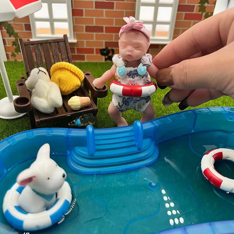 8cm Mini Silicone Reborn Baby Girl Doll with 2 Outfits