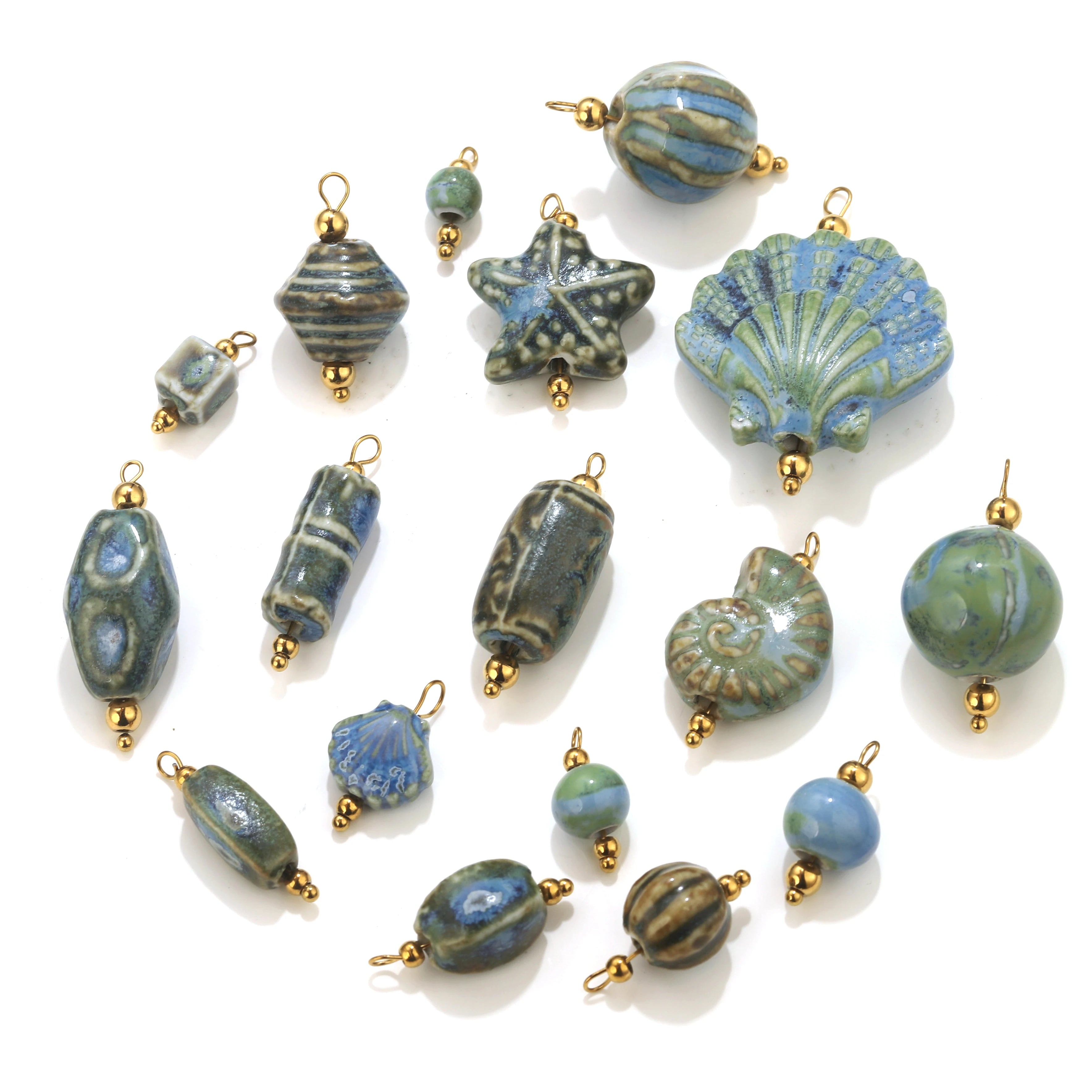 5pcs Asymmetric Ceramic & Steel Pendant Charms