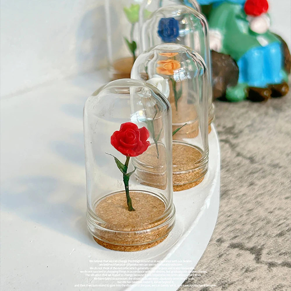 1/5pcs Mini Rose Under Glass Cloche – 1:12 Dollhouse Decoration