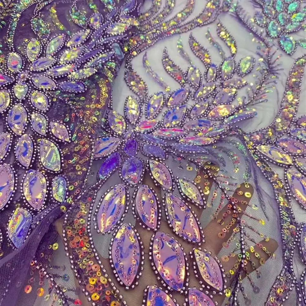2025 Nigerian Heavy Beaded Lace Fabric – French Tulle Sequins Material