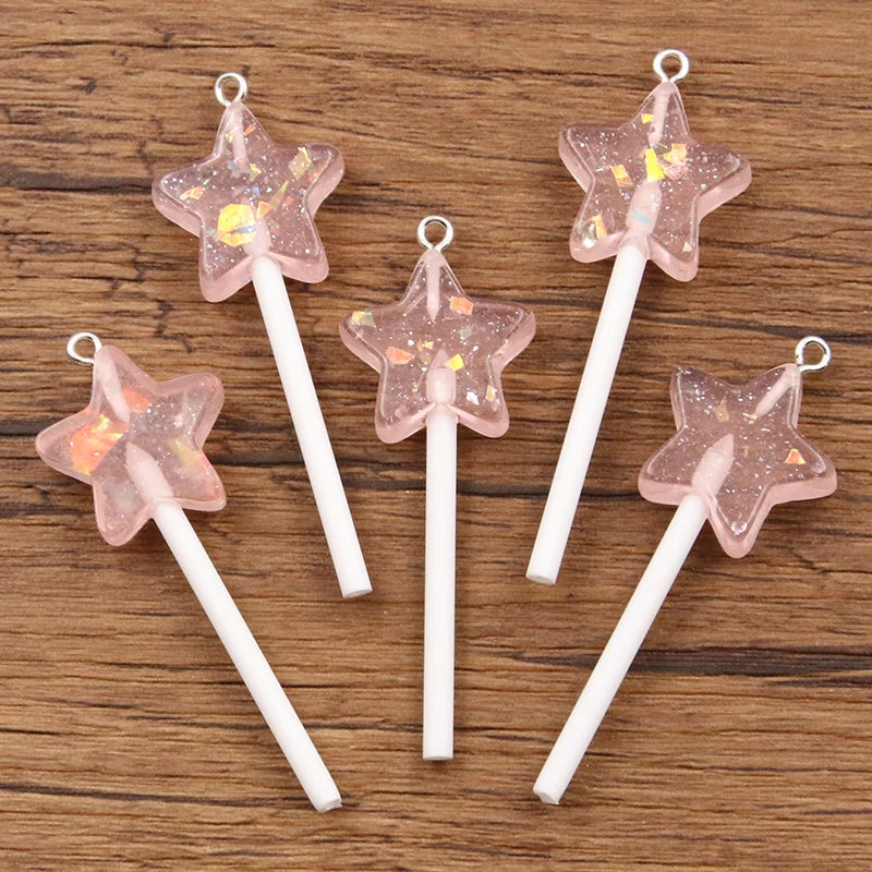 10pcs Glitter Star Lollipop Resin Charms
