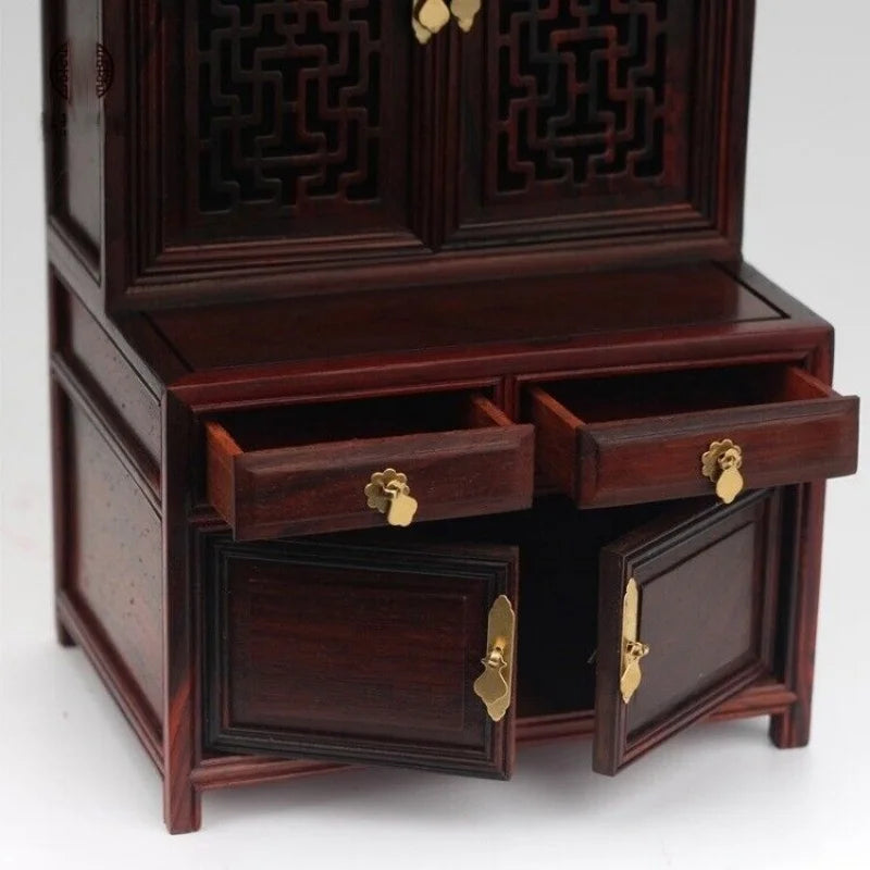 Rosewood Carved Mini Buddha Altar Cabinet – Butsudan Shrine Decor
