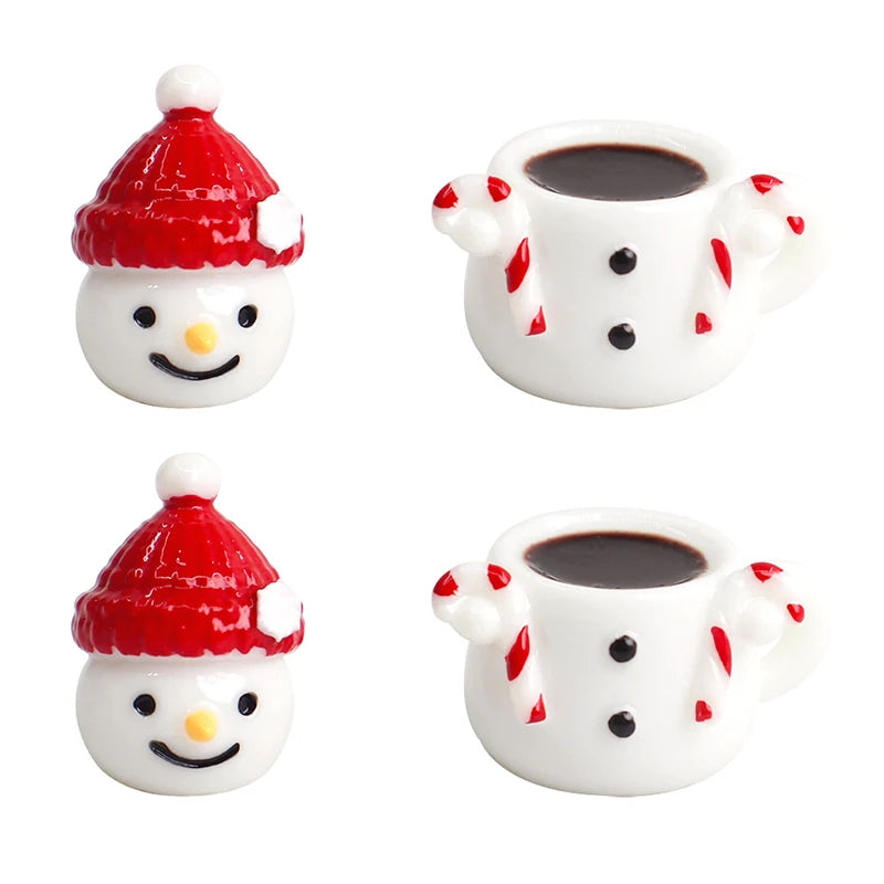 2/5pcs Mini Snowman Teacup Decorations – Christmas Dollhouse Resin Set