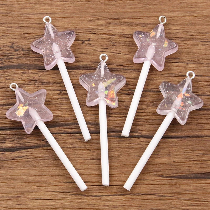 10pcs Glitter Star Lollipop Resin Charms