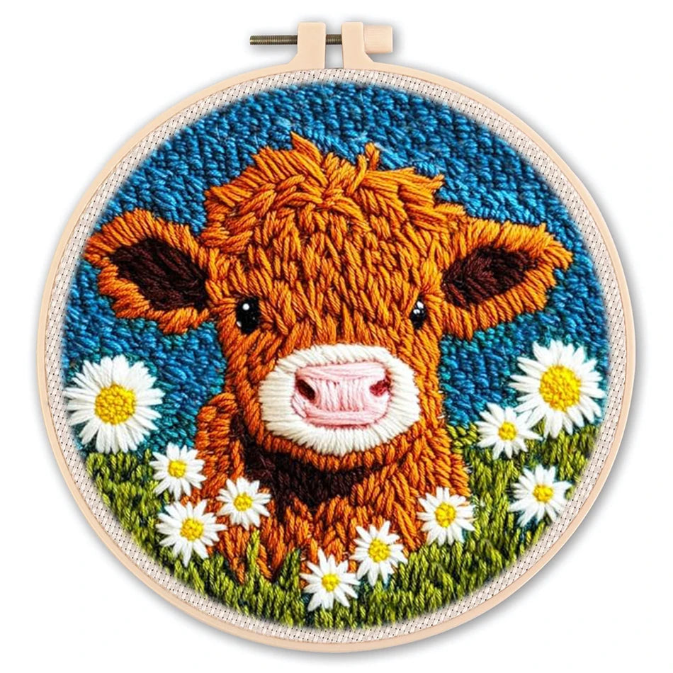 20x20cm Cow Punch Needle Embroidery Kit – Beginner DIY