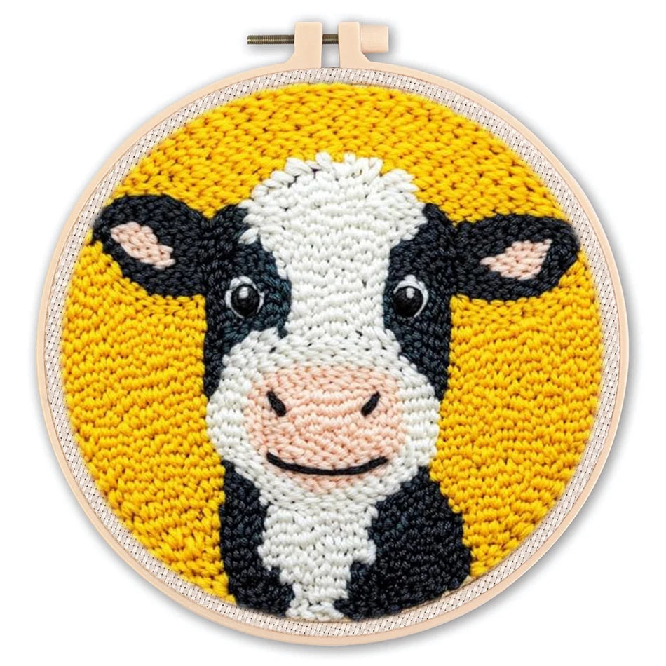 20x20cm Cow Punch Needle Embroidery Kit – Beginner DIY