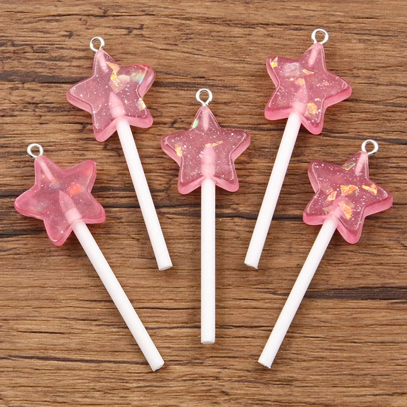 10pcs Glitter Star Lollipop Resin Charms