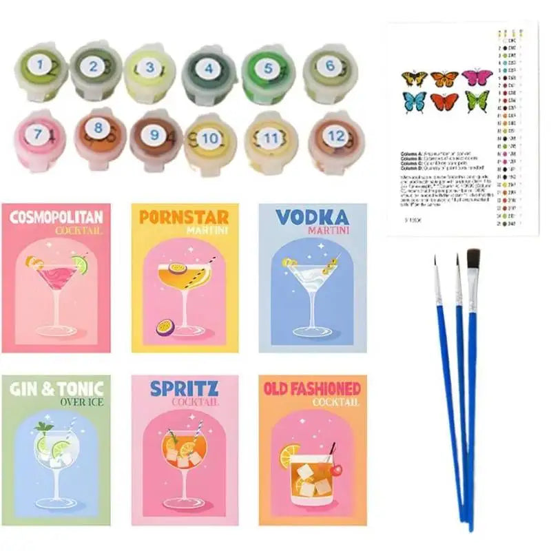 6-Pack Paint by Numbers Kit – Cocktail Art DIY Set