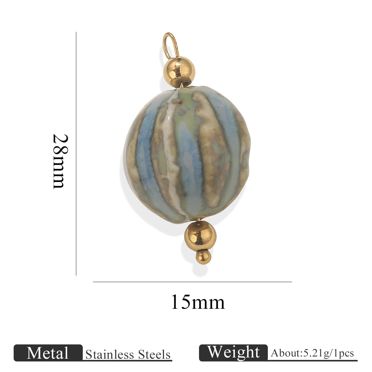 5pcs Asymmetric Ceramic & Steel Pendant Charms