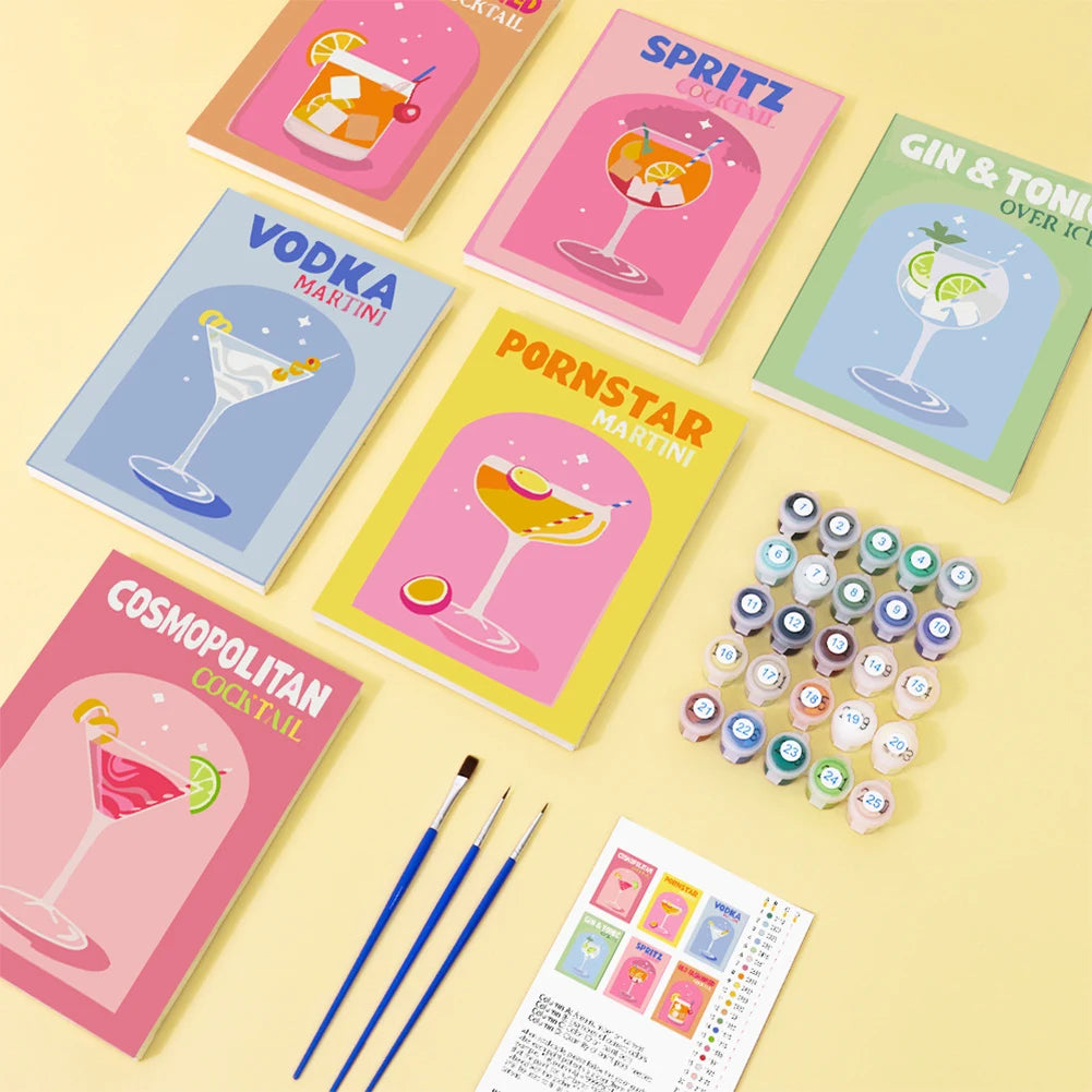 6-Pack Paint by Numbers Kit – Cocktail Art DIY Set
