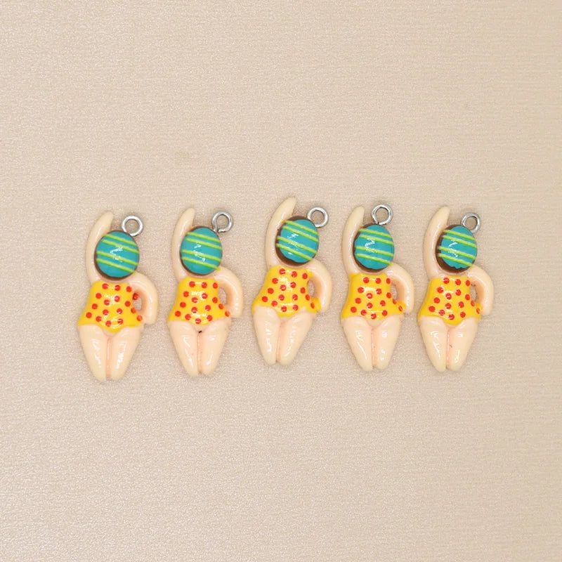 10pcs Swimming Boy & Girl Charms – Cartoon Resin Pendants