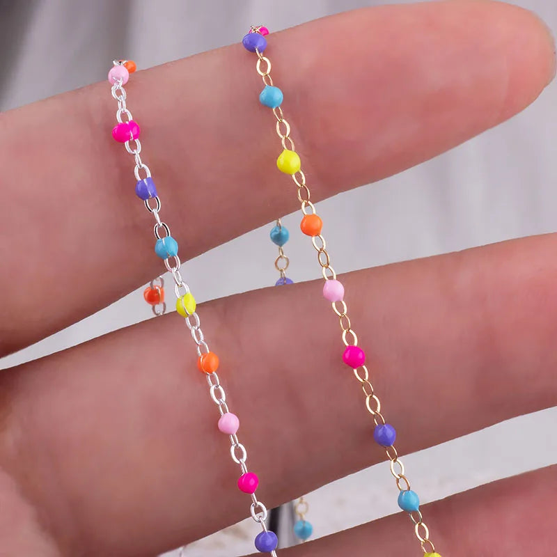 5 Meter 1.5mm Flat Cable Chain with Colorful Enamel Beads – DIY Jewelry Making Chain