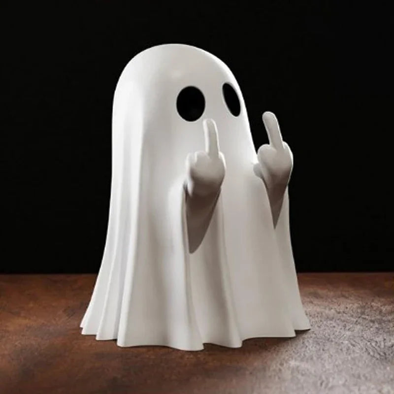 Cute Ghost Middle Finger Statue – Halloween Decor Figurine