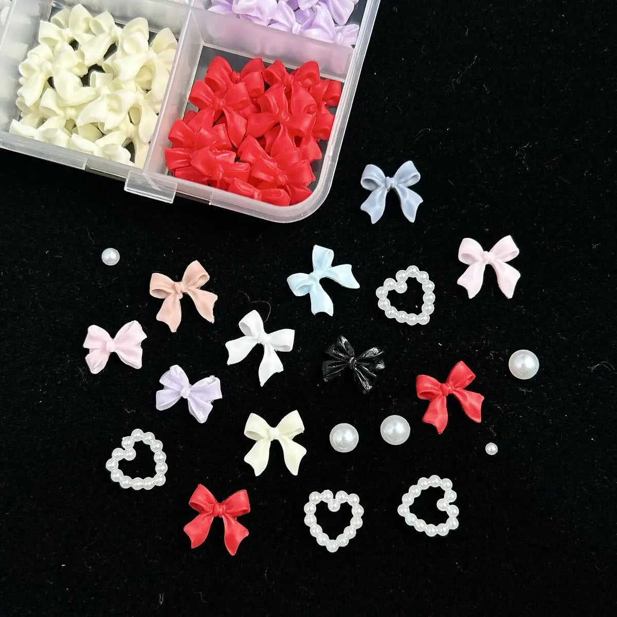 1 Box Multi-Style Resin Nail Charms – Bears, Bows, Pearls & More