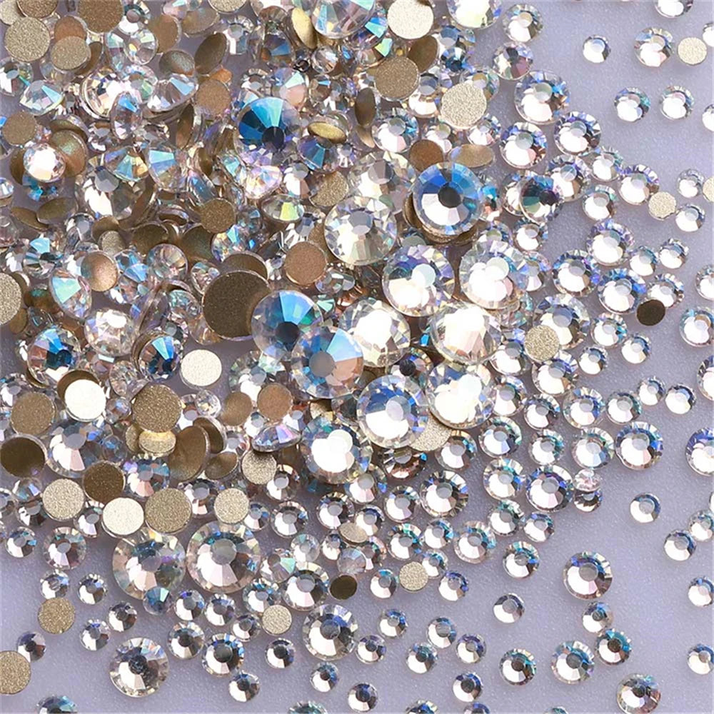 QIIY 1440pcs Glass Rhinestones – Mixed Sizes Flatback Gems