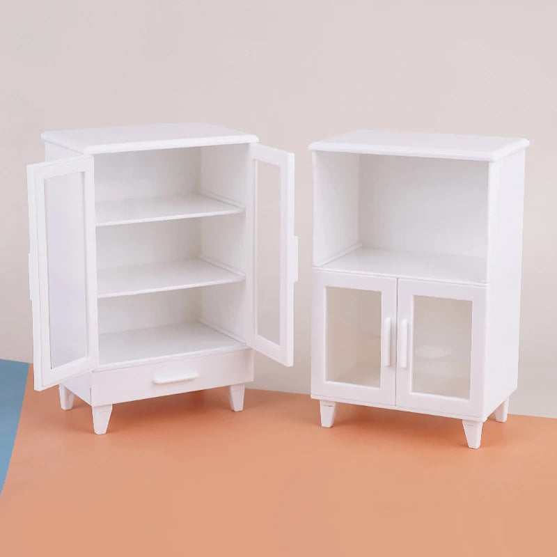 1:12 Mini White Cupboard – Dollhouse Display & Storage Cabinet