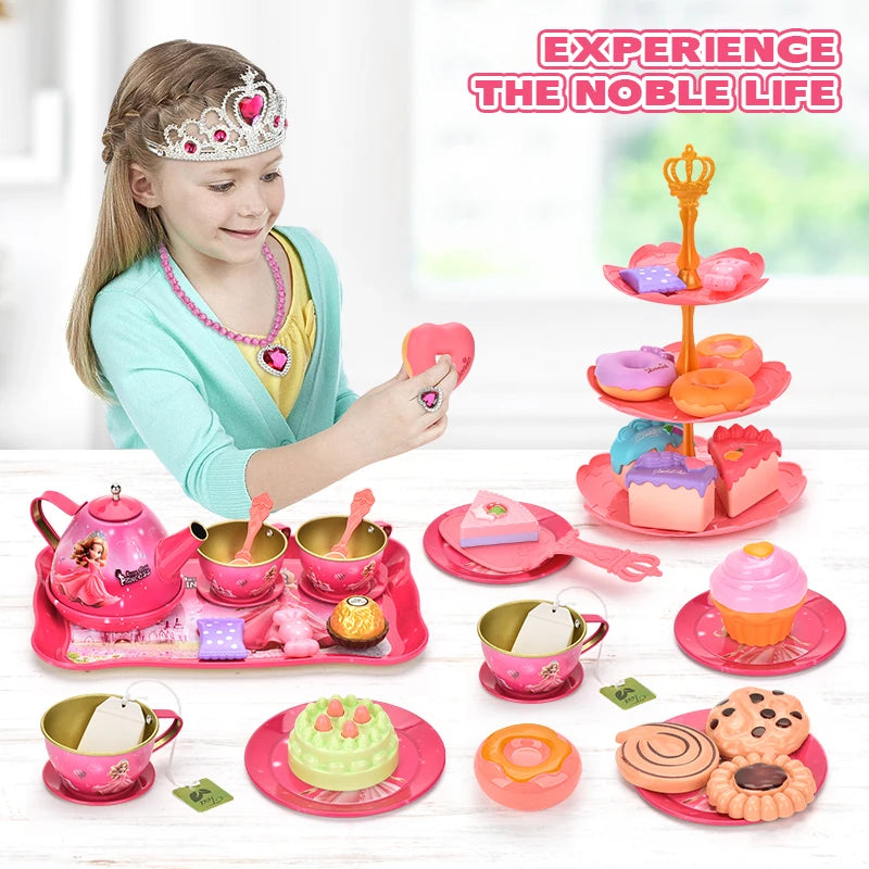 52-Piece Princess Tea Party Set – Metal Pretend Play Toy,