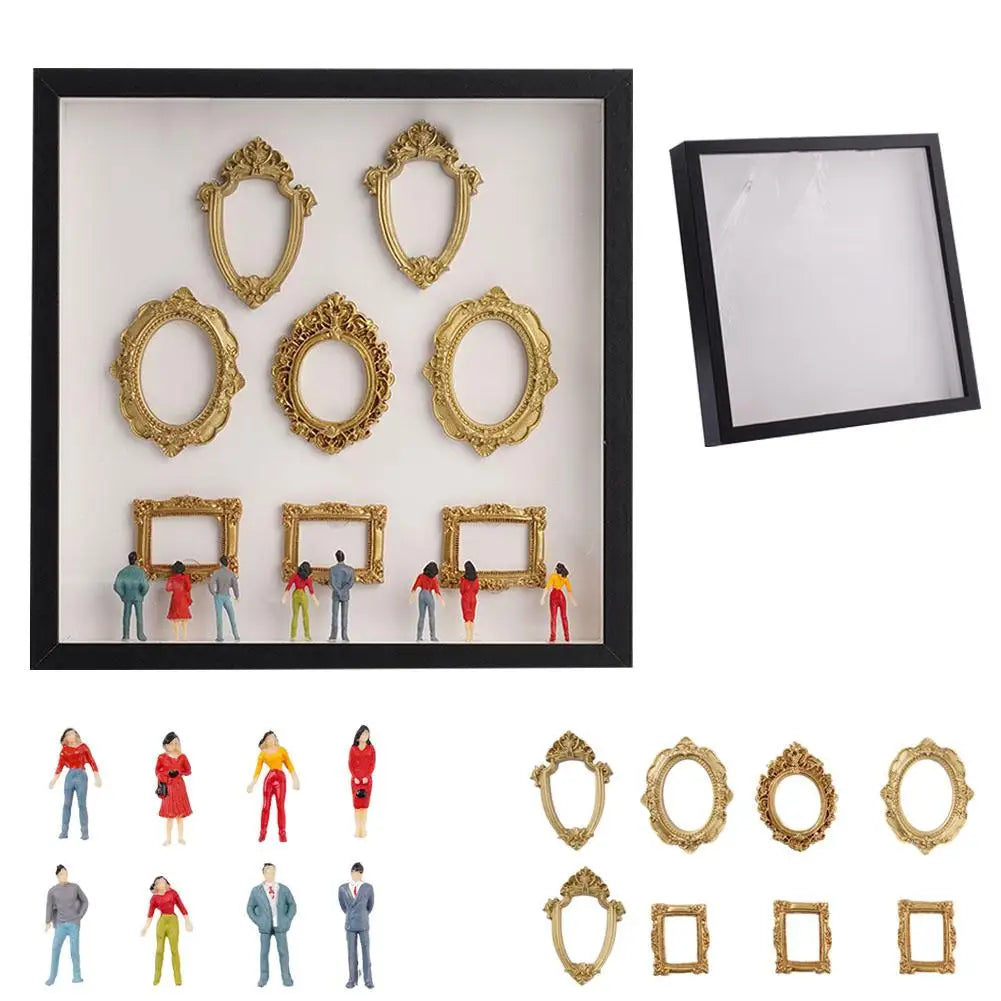 Mini Museum Photo Album Silhouette Box – Stylish Creative Memory Display Kit with Miniature Statue & Gold Frame