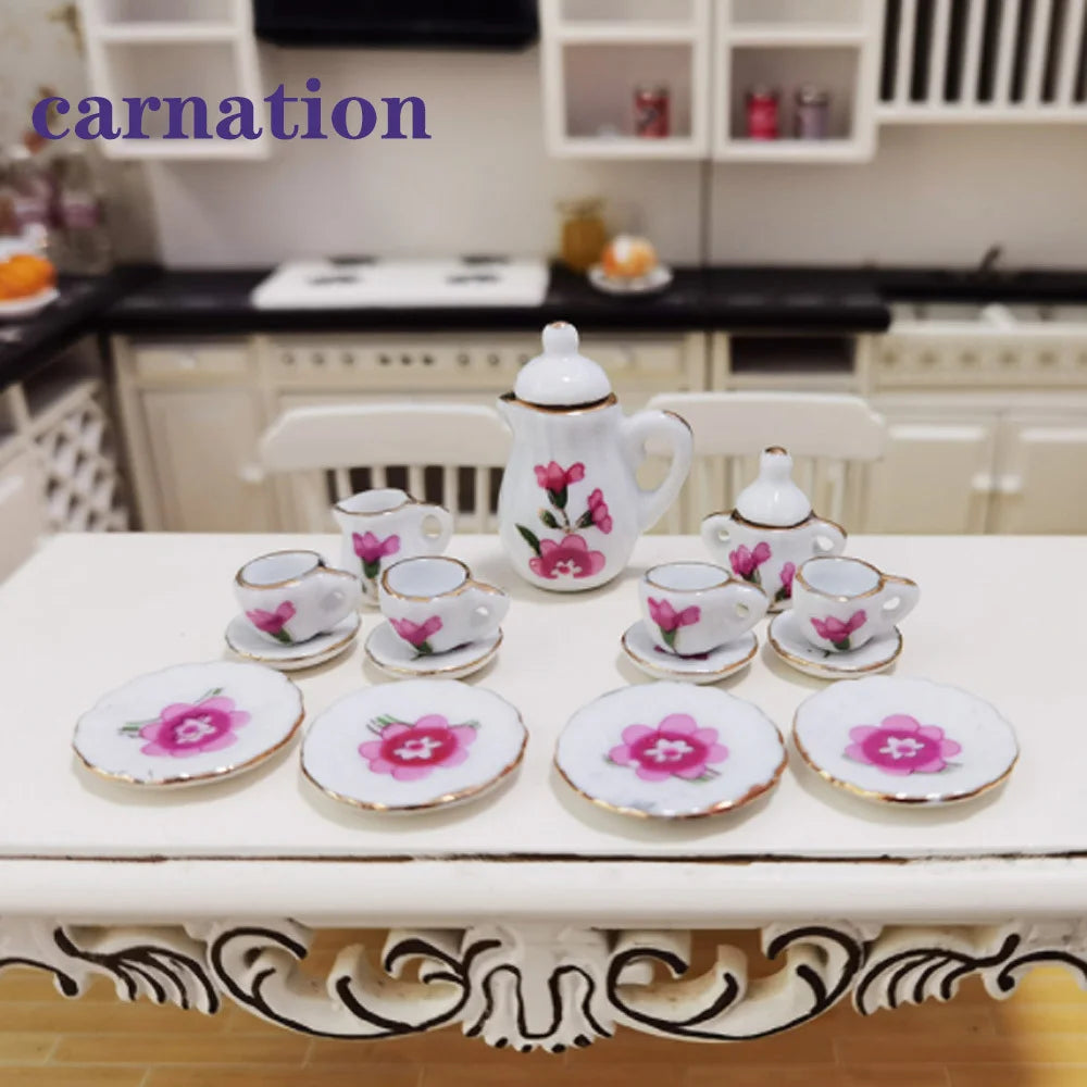 15pcs Mini Porcelain Tea Set – Dollhouse Tableware