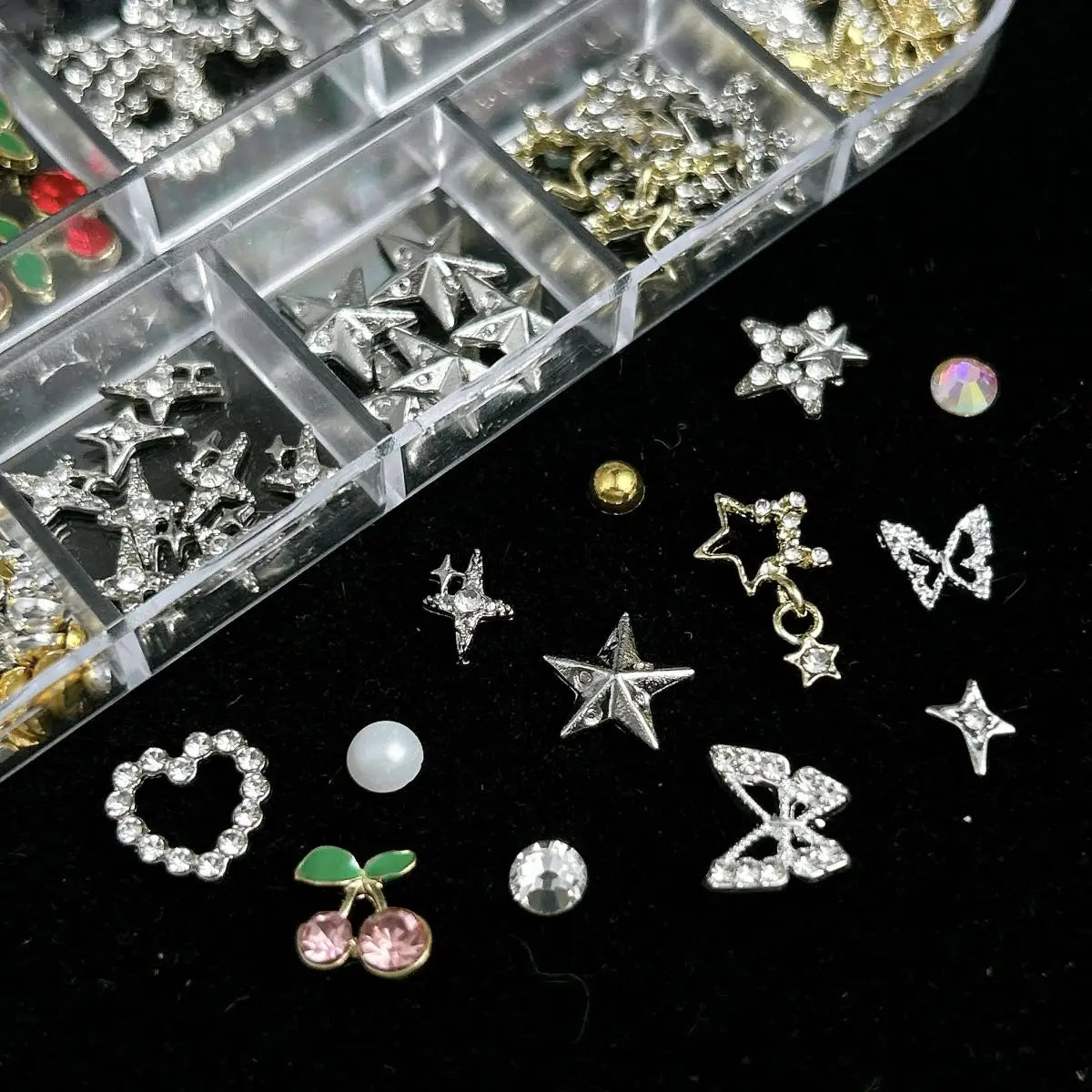 1 Box Multi-Style Resin Nail Charms – Bears, Bows, Pearls & More