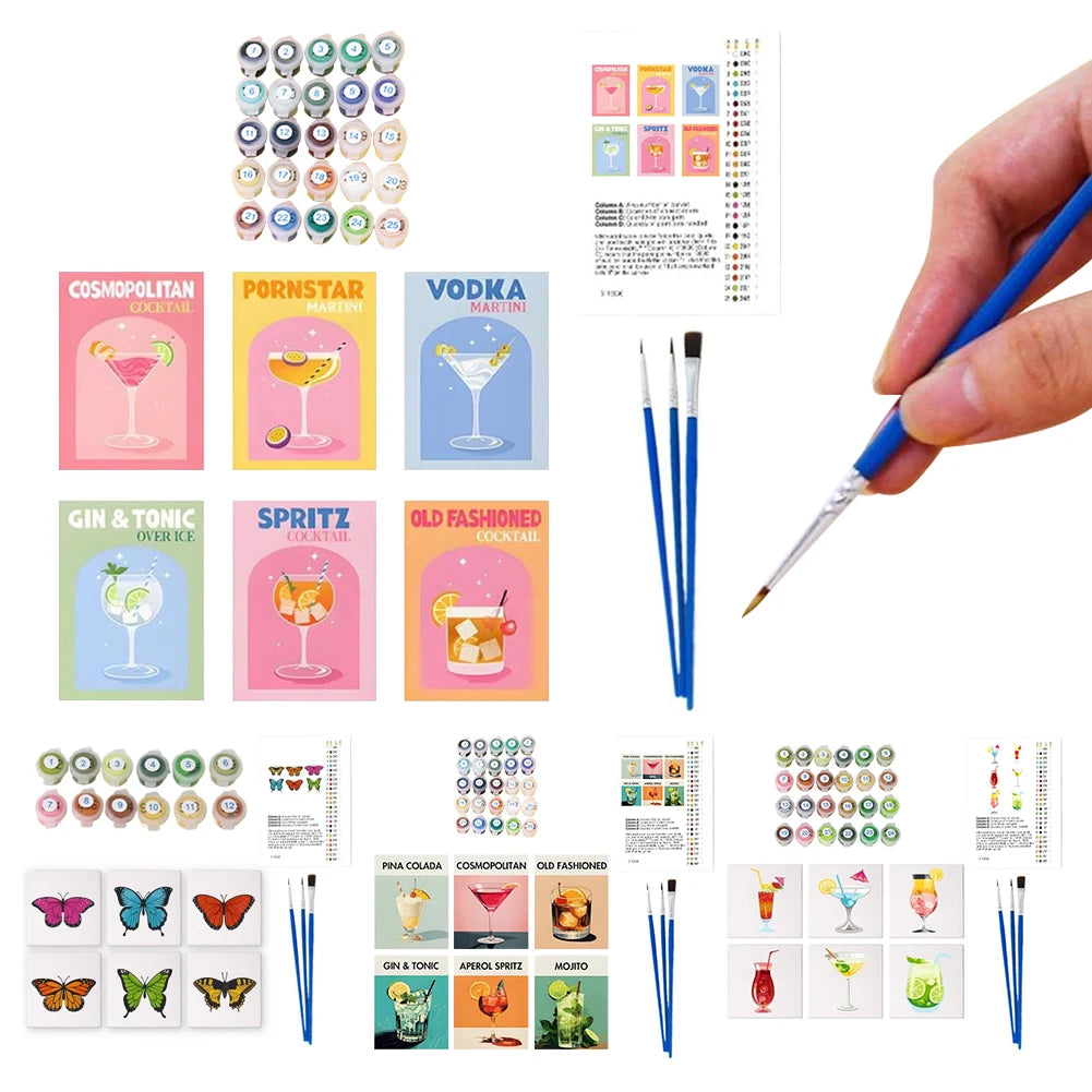 6-Pack Paint by Numbers Kit – Cocktail Art DIY Set