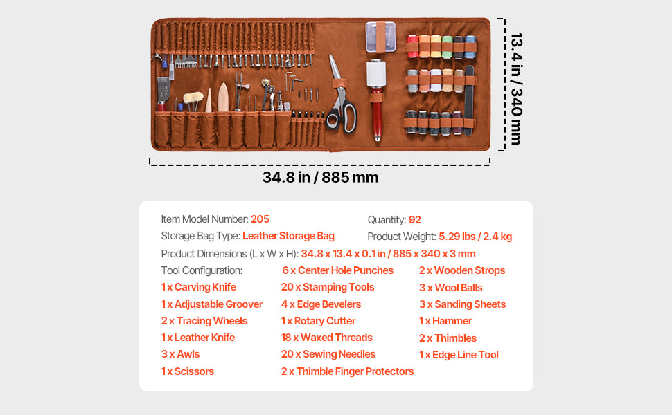 VEVOR Leather Working Tools Kit with Bag – 38–92pcs