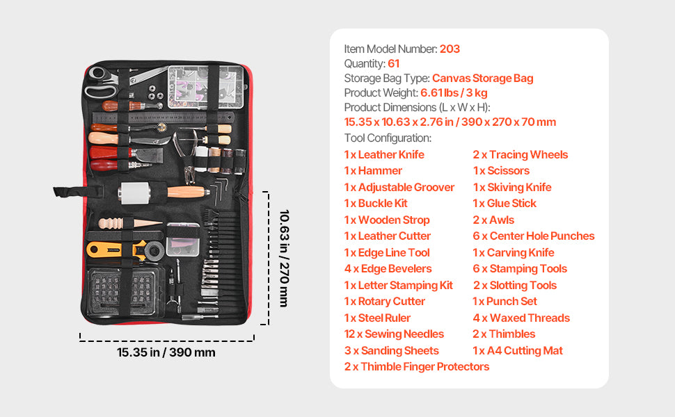 VEVOR Leather Working Tools Kit with Bag – 38–92pcs